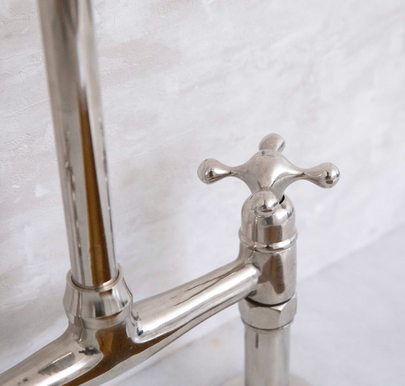 Elegant Unlacquered Brass Bridge Faucet with Sleek Nickel Finish - BRASSMA