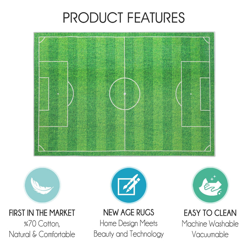 Low Pile- Non-Slip- Educational Kids Rug for Playroom |Soccer Pattern |39.5 x 59 Inches