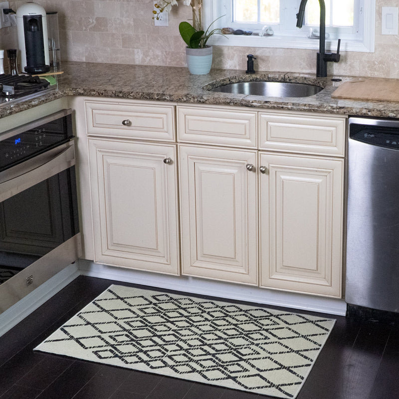 Geometric Diamond Design Multipurpose Floor Mat | 24"x44" | Ivory