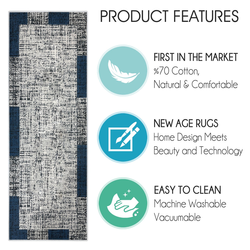 SussexHome Non Skid Washable Laundry Room Rug Runner - 20" x 59" | Navy Without Text