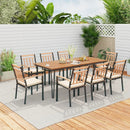 9-Piece Patio Dining Set 35.5 Inch Acacia Wood Table with Umbrella Hole and 24-Inch Wide Chairs by LJGDeals