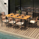 9 Pieces Patio Dining Set 39.5 Inch Acacia Wood Table with Umbrella Hole and 24-Inch Wide Chairs by DirectDeals