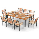 9 Pieces Patio Dining Set 39.5 Inch Acacia Wood Table with Umbrella Hole and 24-Inch Wide Chairs by DirectDeals