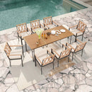 9-Piece Patio Dining Set 35.5 Inch Acacia Wood Table with Umbrella Hole and 22.5-Inch Wide Chairs by LJGDeals
