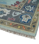Blue Gray Turkish Oushak Hand Knotted Wool Area Rug - Vintage
