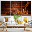 Whiskey and Cigar Wall Art Canvas | 3 Panel Bar Room Decor by MyGreatCanvas | Canvas Wall Art Prints | Photo Prints & Wall Decor
