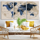 Vintage Blue World Map Canvas Wall Art – Antique Style