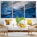 Navy Blue Canvas Art Abstract Print – Elegant Triptych