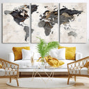 Abstract Map Printing - Modern World Map Canvas Wall Art for