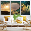 Golden Wave Sunset Canvas Print – Large Coastal Wall Art for