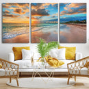 Sunset Beach Canvas Wall Art – Tropical Triptych Seascape