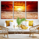 Red Sunset Ocean Beach Canvas Wall Art Beach Canvas, Coastal