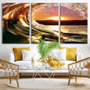 Golden Wave Sunset Triptych Canvas Art, Giclee Canvas Print