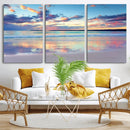 Tranquil Pastel Sunset Beach Triptych Canvas Art, Soothing