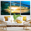 Ocean Wave at Sunset Canvas Art, Large Wall Print of Vibrant