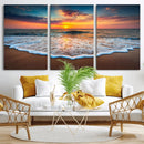 Sunset Beach Canvas Wall Art – Colorful Ocean Waves Triptych