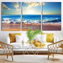Tropical Beach Sunset Canvas Art, Ocean Waves and Sandy