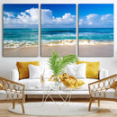 Tropical Beach 3-Panel Canvas Wall Art – Serene Ocean Waves