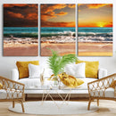 Golden Sunset Beach Canvas Wall Art – Triptych Seascape