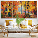 Autumn Red Forest Triptych Canvas Wall Art Print, Forest