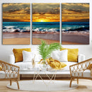 Ocean Sunrise Over Golden Beach Waves, Giclee Canvas Wall