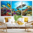 Aquatic Life Sea Turtles Fish Wall Art Canvas Print
