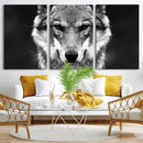 Black and White Wild Wolf Wall Art Canvas Print