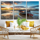 Small Boat At The Beach Sunset Wall Art, Boat Sunset Wall