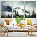 Mountain Mist Canvas Wall Art Print | 3-Panel Foggy Forest