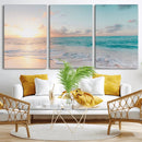 Tranquil Ocean Beach Sunset Canvas Wall Art | 3-Panel