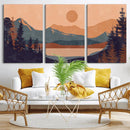 Modern Boho Sunset Canvas Print, Mountain Landscape Triptych