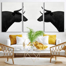 Spanish Bull Art - Framed Black and White Bull Canvas Print