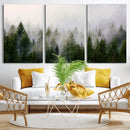 Misty Pine Forest Wall Art Canvas Print | 3 Panel Green