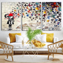 Banksy Art Butterfly Girl Explosion Canvas Art – Vibrant