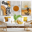 Modern Boho Sun and Leaf Abstract Art – 3-Panel Giclée