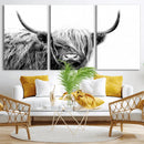 Black White Scottish Highland Cow Cattle Art Print Farmhouse
