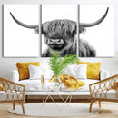 Grayscale Scottish Highland Cow Cattle Art Print Farmhouse by MyGreatCanvas | Canvas Wall Art Prints | Photo Prints & Wall Decor