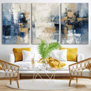 Modern Abstract Canvas Wall Art in Blue and Gold Tones |
