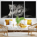 Lion Couple Wall Art Canvas Print – Elegant Black and White