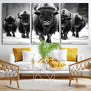 American Bison Art | Buffalo Herd Wall Art Canvas Print, BW