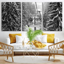 Winter Ski Lift Black and White Canvas Wall Art – Alpine
