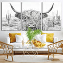 Rustic Charm | Cow Longhorn Black White Bighorn Wall Art by MyGreatCanvas | Canvas Wall Art Prints | Photo Prints & Wall Decor