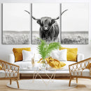 Highland Cow Canvas Wall Art – Majestic Beauty in Black and