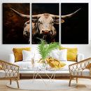 Texas Longhorn Wall Art | 3-Panel Large Texas Longhorn