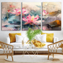Lotus Flower Wall Art | 3-Panel Giclee Canvas Print of Pink