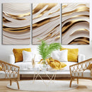 Gold and White Abstract Wave Canvas – Elegant Flowing Design