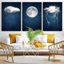 Dark Blue Cloud Art, 3 Piece Indigo Blue Wall Art, Aesthetic