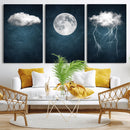 3 Piece Indigo Cloud Wall Art, Thunderstorm Moon Cloud by MyGreatCanvas | Canvas Wall Art Prints | Photo Prints & Wall Decor