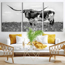 Texas Black White Highland Longhorn Cow Wall Art Canvas by MyGreatCanvas | Canvas Wall Art Prints | Photo Prints & Wall Decor