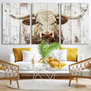 Rustic Longhorn Bull Wall Art Canvas Set – Western-Inspired